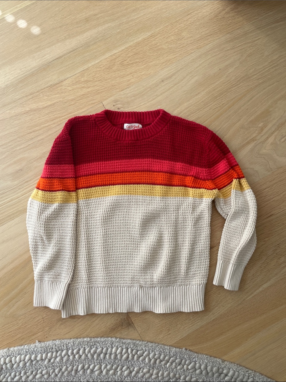 Kids Cream Sweater with Red, Pink, Orange & Yellow Stripes